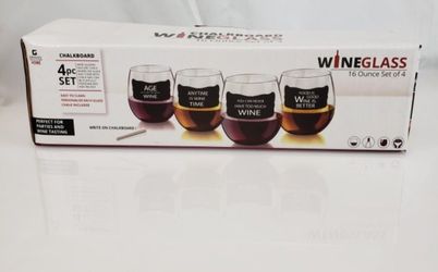 Chalkboard Wine Glasses 16 OZ Set of 4 w/ Chalk (New In Box)