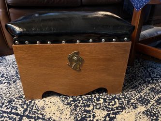 Vintage Wood Ottoman with Leather Top