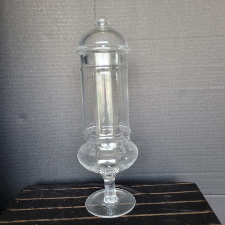 HUGE Vintage Italian Hand Blown Art Glass Clear Apothecary  Lidded Jar 13" Ta