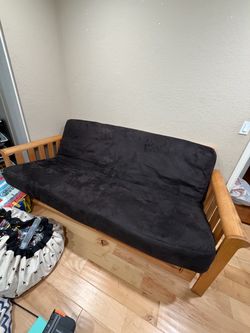 Solid Wood Futon with Black full size Mattress