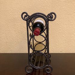 Vintage Decorative Heavy  Raw Iron 3 Bottle Wine Rack…(BOTTLE NOT INCLUDED) 13.5” Height By 7” Wide By 8” Deep…In Fair Condition…$25