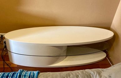 White Wood Italian oval table with glass