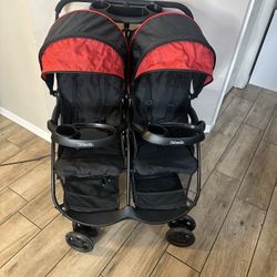 Kolcraft Cloud Plus Lightweight Double Stroller Side-by-Side for Infant Toddler, Compact Folding Travel System with Reclining Seats, Canopies, Storage
