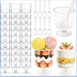 120 Pack Parfait Cups with Spoons(5 oz),Mini Plastic Dessert Cups, Appetizer Cups Shooter Cups for Party Yogurt Parfait Jello Fruit