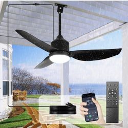 Depuley Outdoor Ceiling Fan with Light: 42 Inch Black Waterproof Gazebo Fans with Lights Outdoor Hanging - Plug in Remote App Control for Patios Indoo