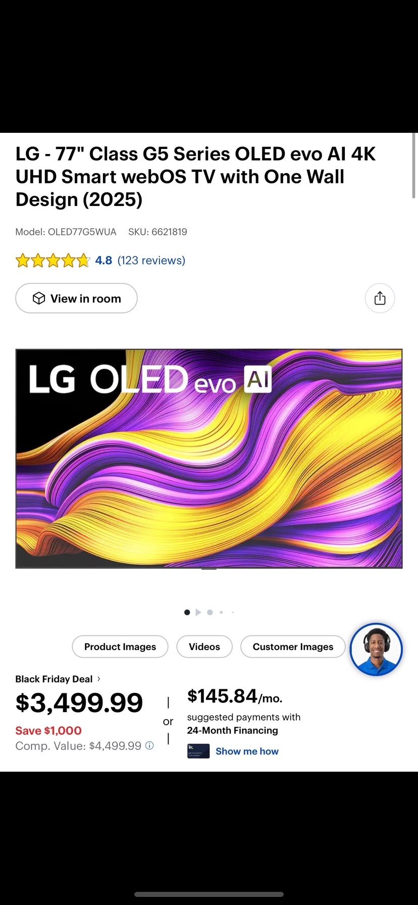 LG 5G Series 77-inches OLED EvoAI 4k Bud TV $1650
