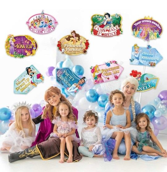 10pcs Disney Princess Birthday Party Decorations Directional Signs