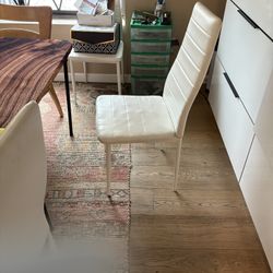 4 White Vinyl Dining Room High Back Chairs. 