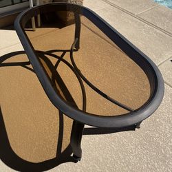 Oval Patio Coffee Table Smoked Glass Metal