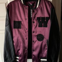 The Weeknd x H&M Varsity Satin Souvenir XO Purple Black Bomber Jacket