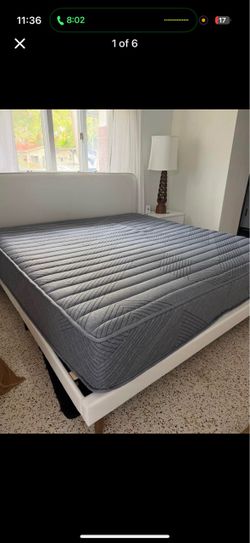 King size mattress (NEW) with white modern bed