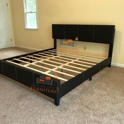 Brand New King Size Black Leather Platform Bed Frame (New In Box)