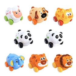 Brand New Set of Eight (8) Miniature Friction-Powered Push Cars Cute Cartoon Animal Collection Toddler Toy Set