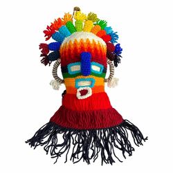 ⭐OZ Handmade Exotic Adult Mask Aya Diablo Huma Incas Ecuador Inti Raymi festival Knint Crochet