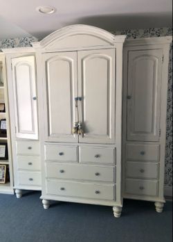 Luxury Large Farmhouse Entertainment Center & Armoire - 3 Piece Solid Wood Cabinet