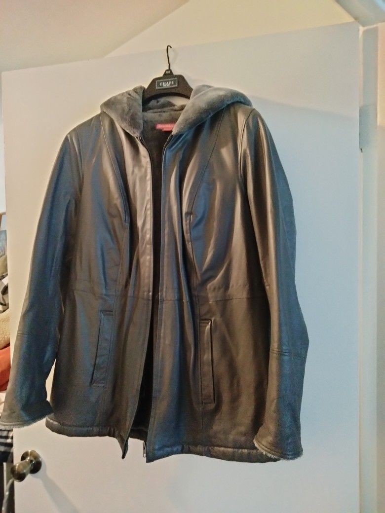 Woman Within Leather Coat Like New.