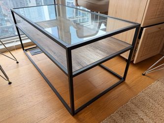 Glass Coffee Table with Wooden Accent