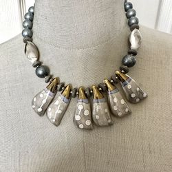 Vintage Grey Bib Choker Necklace 