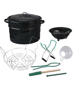 Granite Ware 9 Piece Enamelware Water bath Canning Pot with Canning kit, Colander and Rack. Canning Supplies Starter Kit.