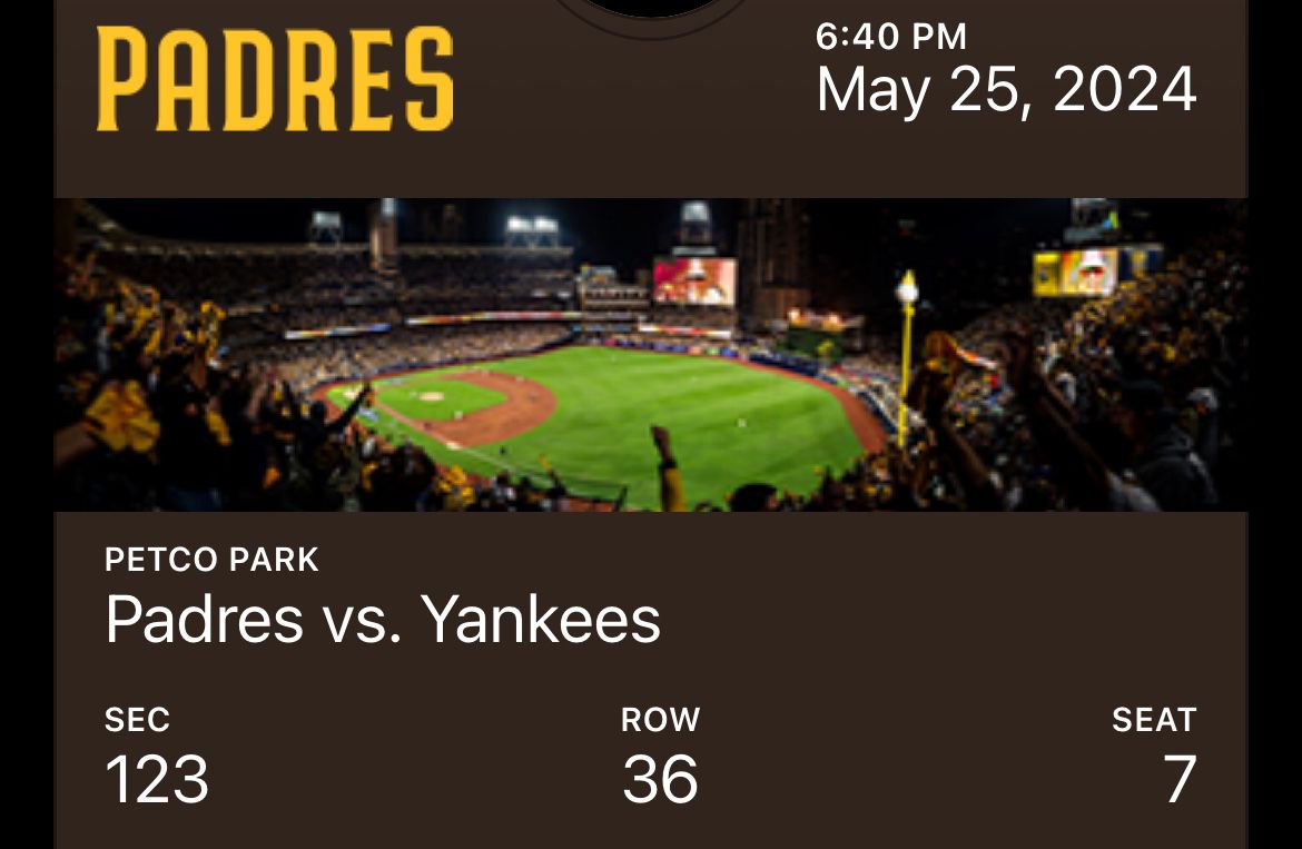 Padres Vs Yankees Sat May 25th