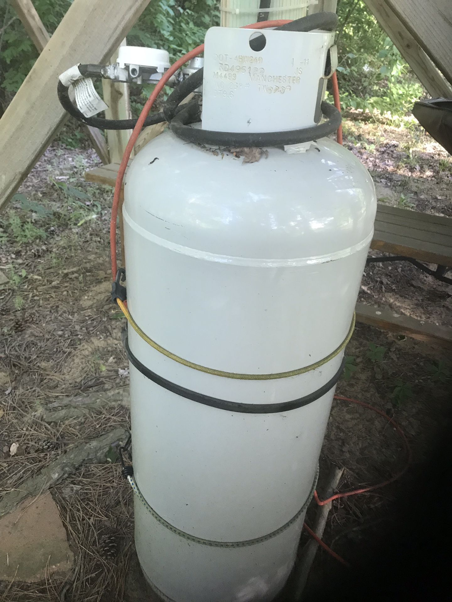 Large propane tank used to heat a small garage or shed