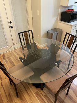 Glass Top (54”) Black Table w/ 4 Chairs Thumbnail