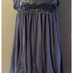 Steve Madden Gray Sequin Bodice Tie Skirt Gathered Strapless Dress Junior sz XS