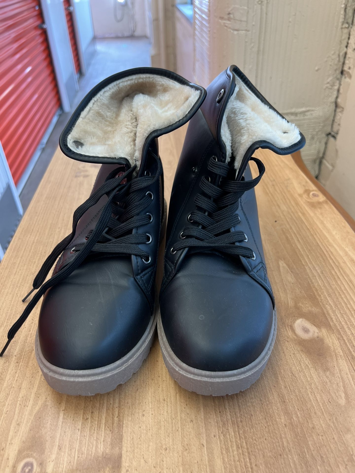 Woman’s Faux Leather Black Boots Size 10