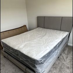 Comfort & Elegant Queen Bed Frame ‼️ Includes Mattress And Box Spring For Only $349 Ready For Delivery Today🚛