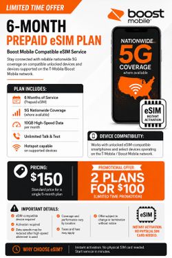 Boost Mobile 6 month prepaid 10gb/month 5G  Unlimited Talk/Text
