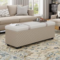 Ottoman with Storage 38 inches, Furniture End of Bed Storage Benches, Long Ottomans Bench with hinged lid, Bench seat Trunk for Foot Rest in Bedroom, 