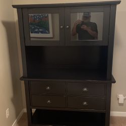 Pottery Barn Black Olinda Style wood buffet cabinet and hutch