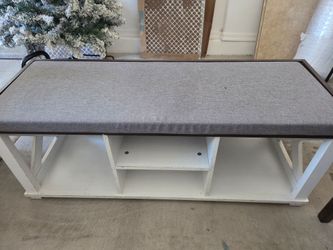 Entryway Storage Bench with Gray Cushion