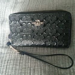 Coach Signature Embossed Black Wallet 