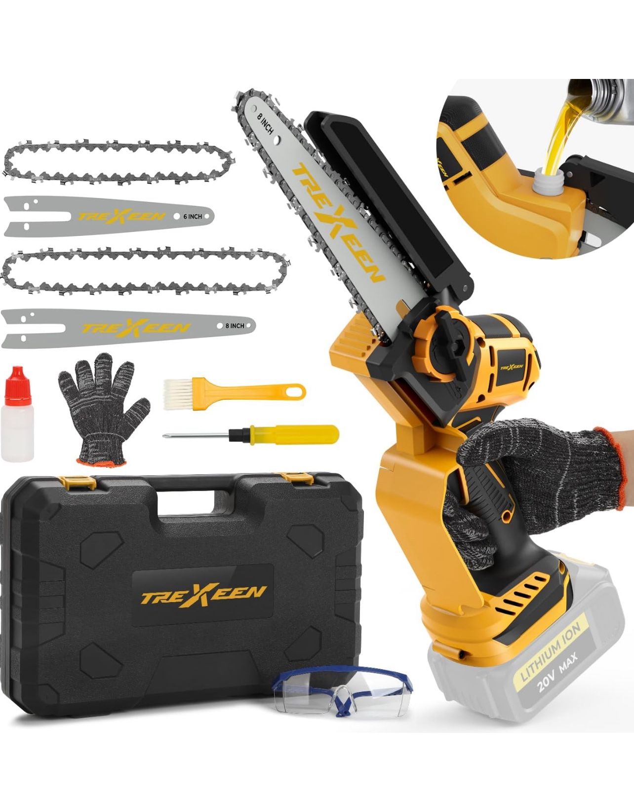 Brandnew Mini Chainsaw for Dw Battery 20V MAX,8-Inch and 6-Inch 2-IN-1 Cordless Mini Chainsaw,Brushless Chain saw 20v for Wood(Battery Not Included)