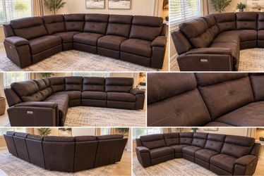 Free Delivery Large Brown Fabric Power Reclining Sectional Sofa
