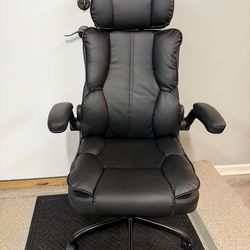 Brand New Black Vegan Leather Tall Back Executive Office Chair w/Flip Up Arms & Adjustable Headrest
