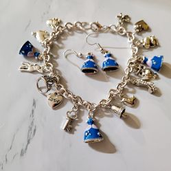 Cinderella Theme Charm Bracelet Earrings Set