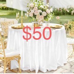 FAVE 6 Pack 120 Inch White Round Tablecloth, Washable & Durable Satin Elegant Table Cover for Wedding, Banquet, Party Formal Events(White, 120inch) 