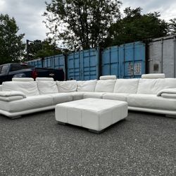 Italian Leather Sectional Couch & Ottoman - Mid Century Modern 