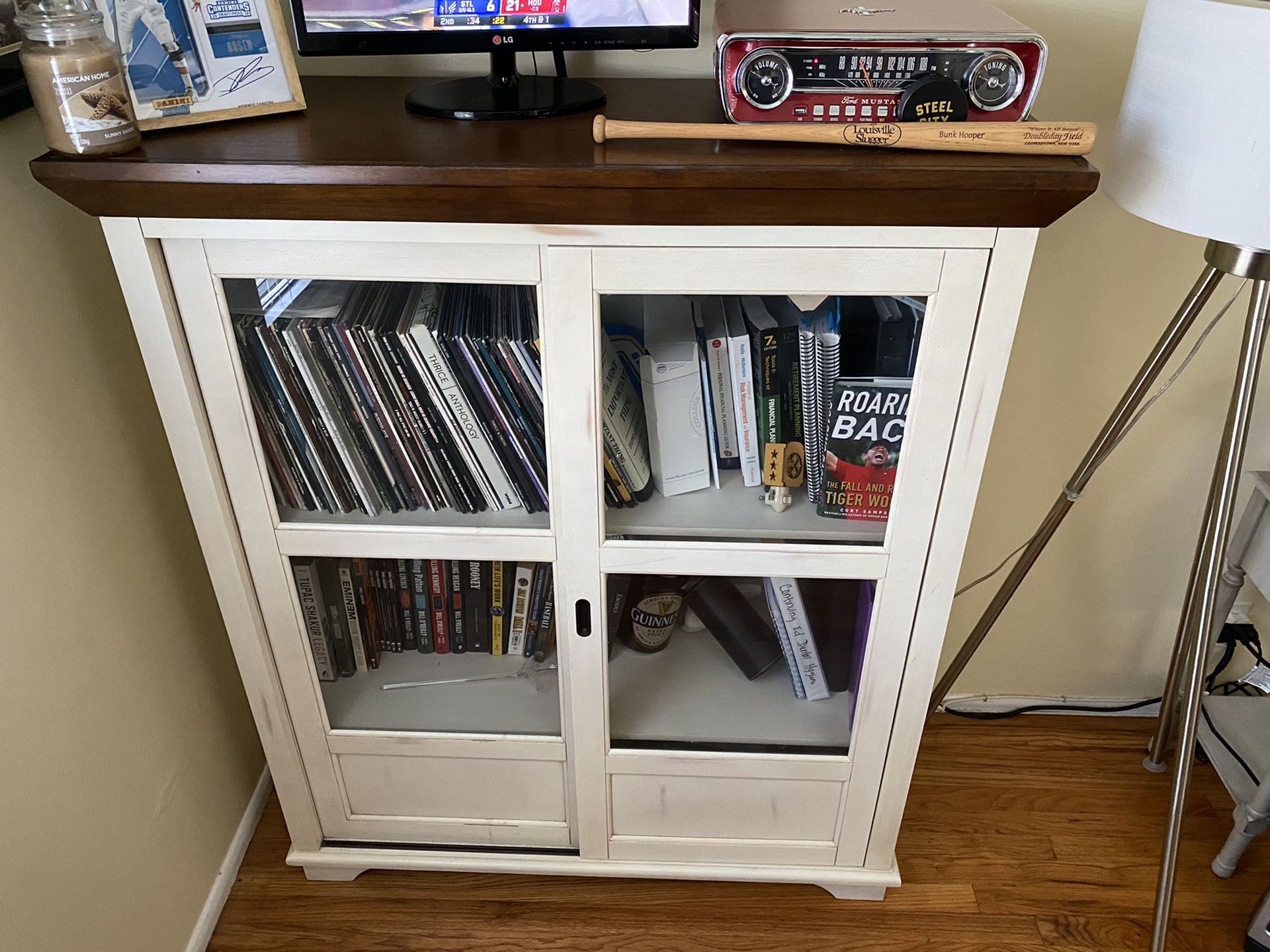 Glass Door Cabinet Storage Book Shelf Case