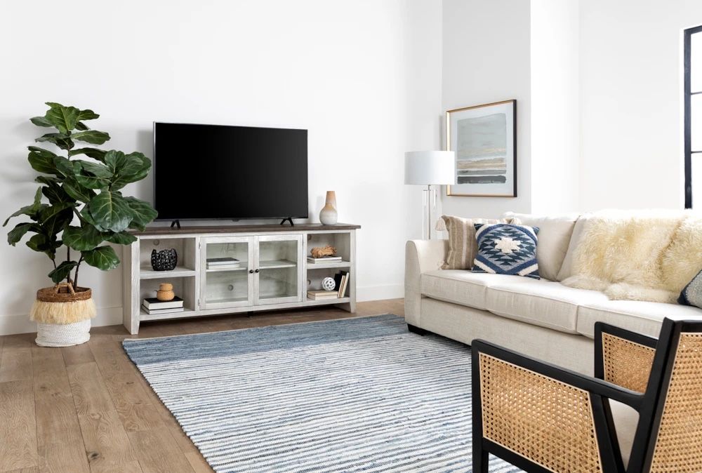 Dixon White 84" Farmhouse Wood TV Stand | Glass Doors | Shelves | Storage | Oak | Entertainment Center