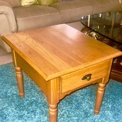 Solid Oak Wood Side Table 