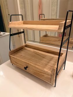2-Tier Lite Wood and Metal Countertop Organizer- kitchen/bathroom/desk-tabletop