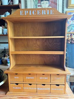 Vintage French "Épicerie" Wood Spice Rack Cupboard & Drawers Tartine Bakery Display