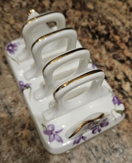 Rare "Victorian  Violets" Made In England Bone China Napkins Holder. 