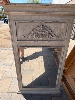 Ornate Wood Mirror Frame Distressed Gray