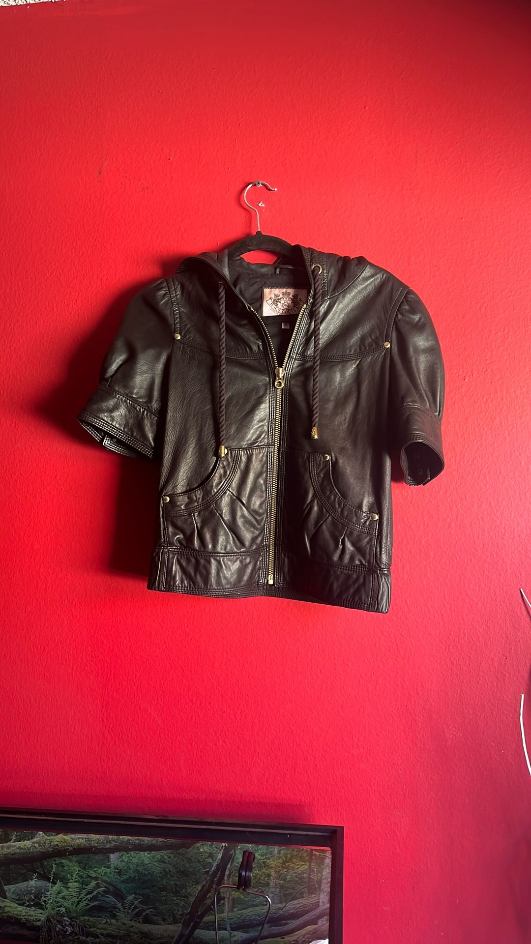 Juicy Couture Leather Short Sleeved Hooded Jacket
