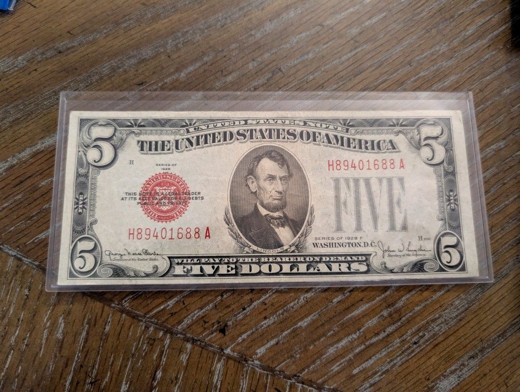 High Grade 1928 Five Dollar Red Seal Bill