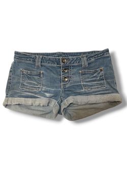 Retro Mossimo Supply Co. Blue Jean Denim Cuffed Low Rise Mini Shorts Size 6/7